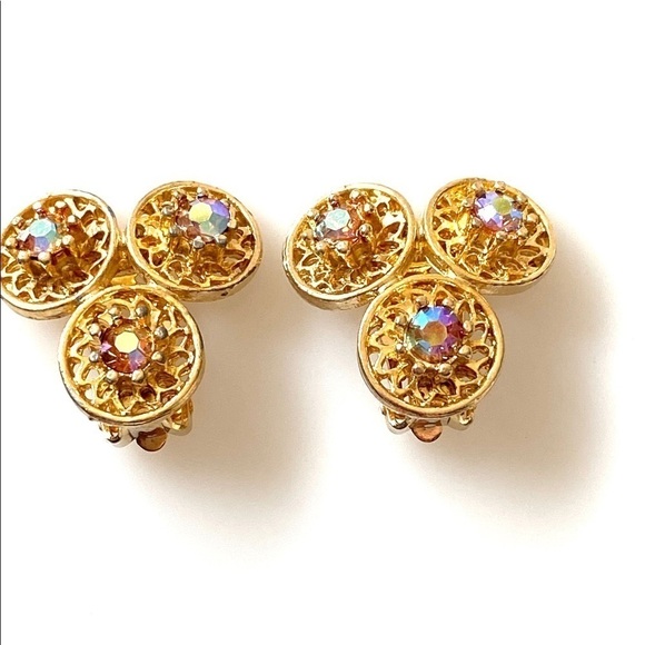Vintage Coro signed Clip On Earring AB Crystals - Picture 1 of 8
